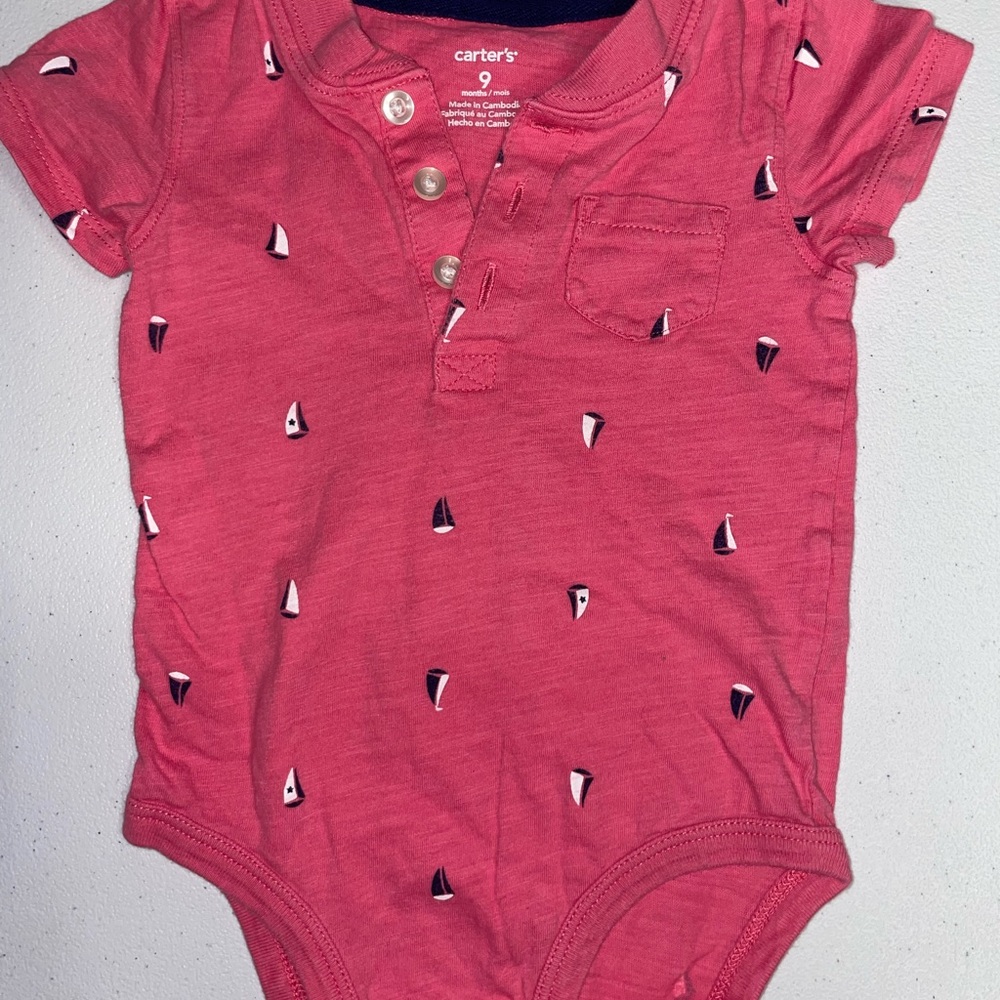 Carters: Baby Pink Sailboats Onesie (9 Months)